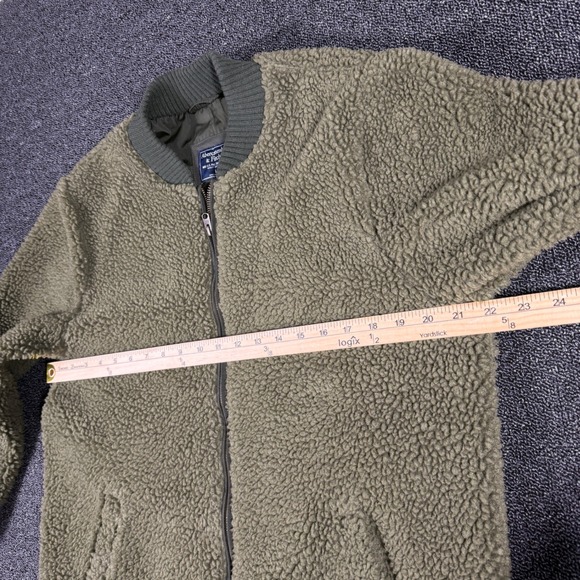 VTG Abercrombie & Fitch Mens L Olive Green Sherpa Fleece Full Zip Bomber Jacket - Picture 6 of 7